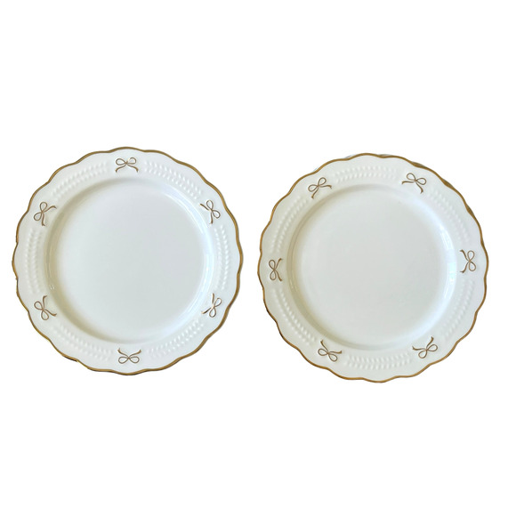 Yedi GOLD BOW Side Plates Set of 4 Ceramic 8in Holiday Glam White New - Picture 5 of 16